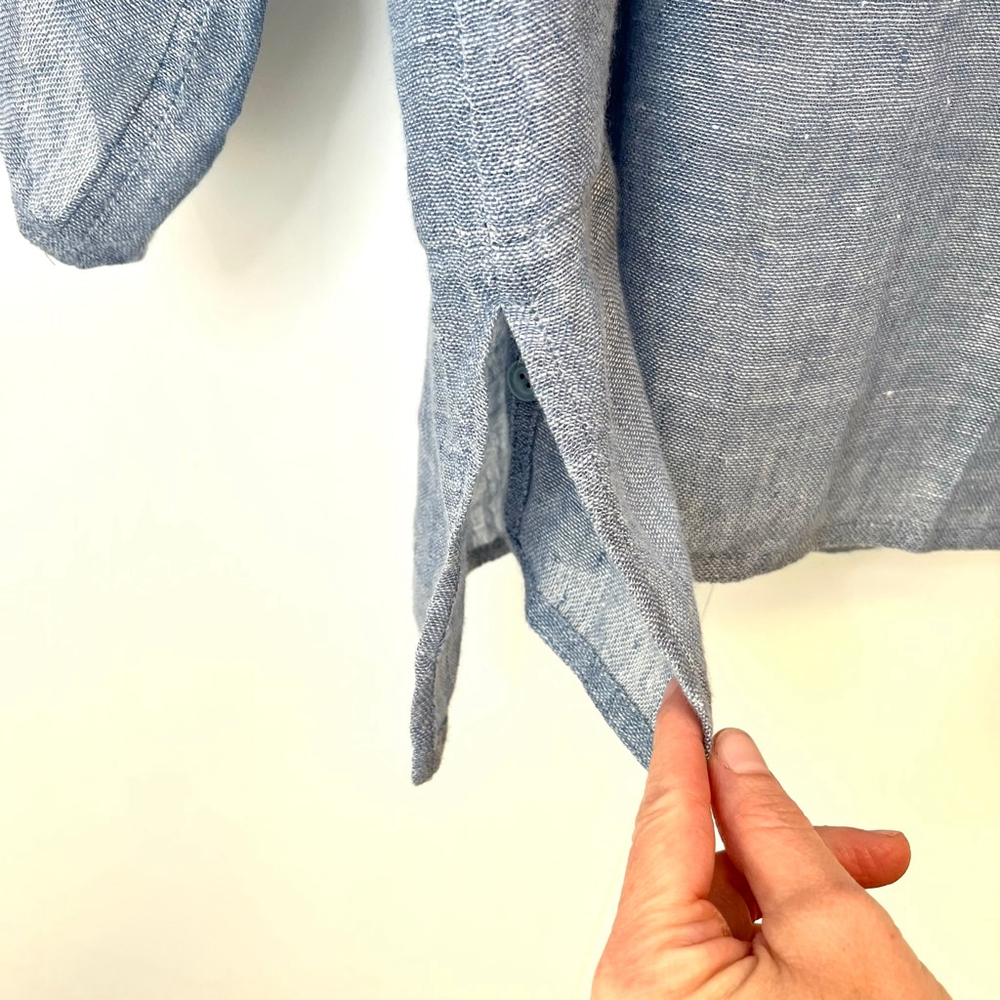 Eileen Fisher Italian Linen Tunic Shirt Jacket Blue Button Front Oversized M - Picture 11 of 14
